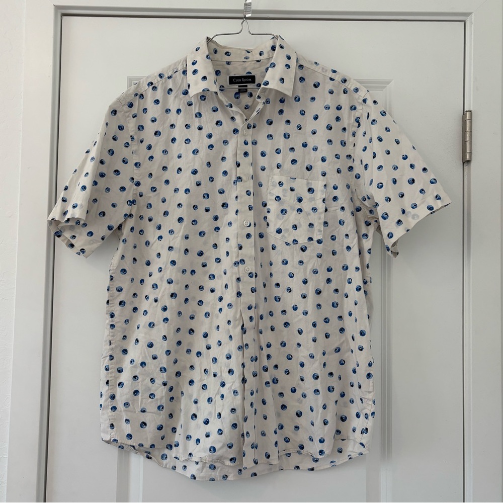 FREE Club Room Short Sleeve Button Down Cotton Shirt with Blueberry Print